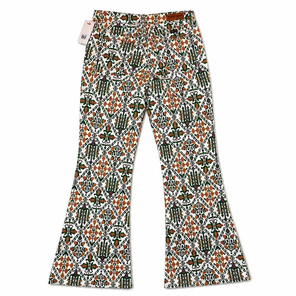 Wrangler High-Rise Fierce Flare Tapestry Jeans Women AOP Geo Floral 70s Boho - Picture 3 of 7